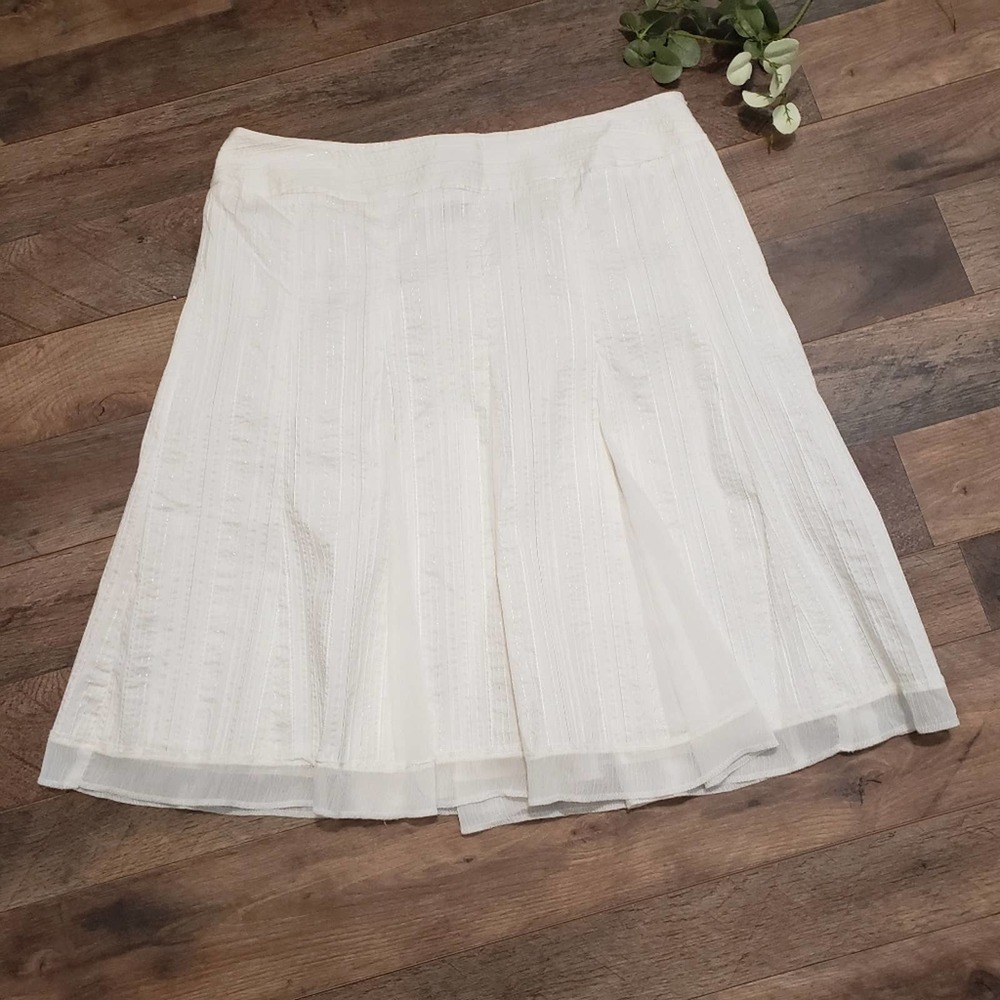 New Style & Co Ivory Silver Metallic Pleated A-Line Skirt Petite Plus 14P
